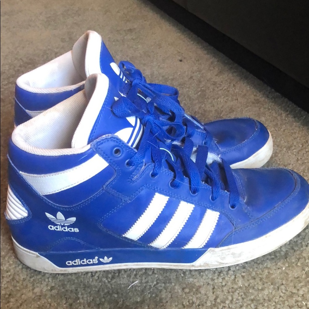 Blue and white adidas